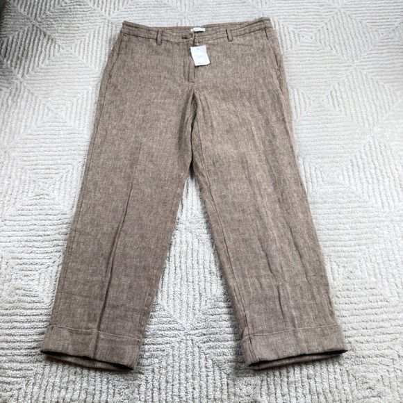 J. Jill Pants - J Jill Herringbone Pants Womens 10 Brown Linen Cotton Straight Academia Coastal